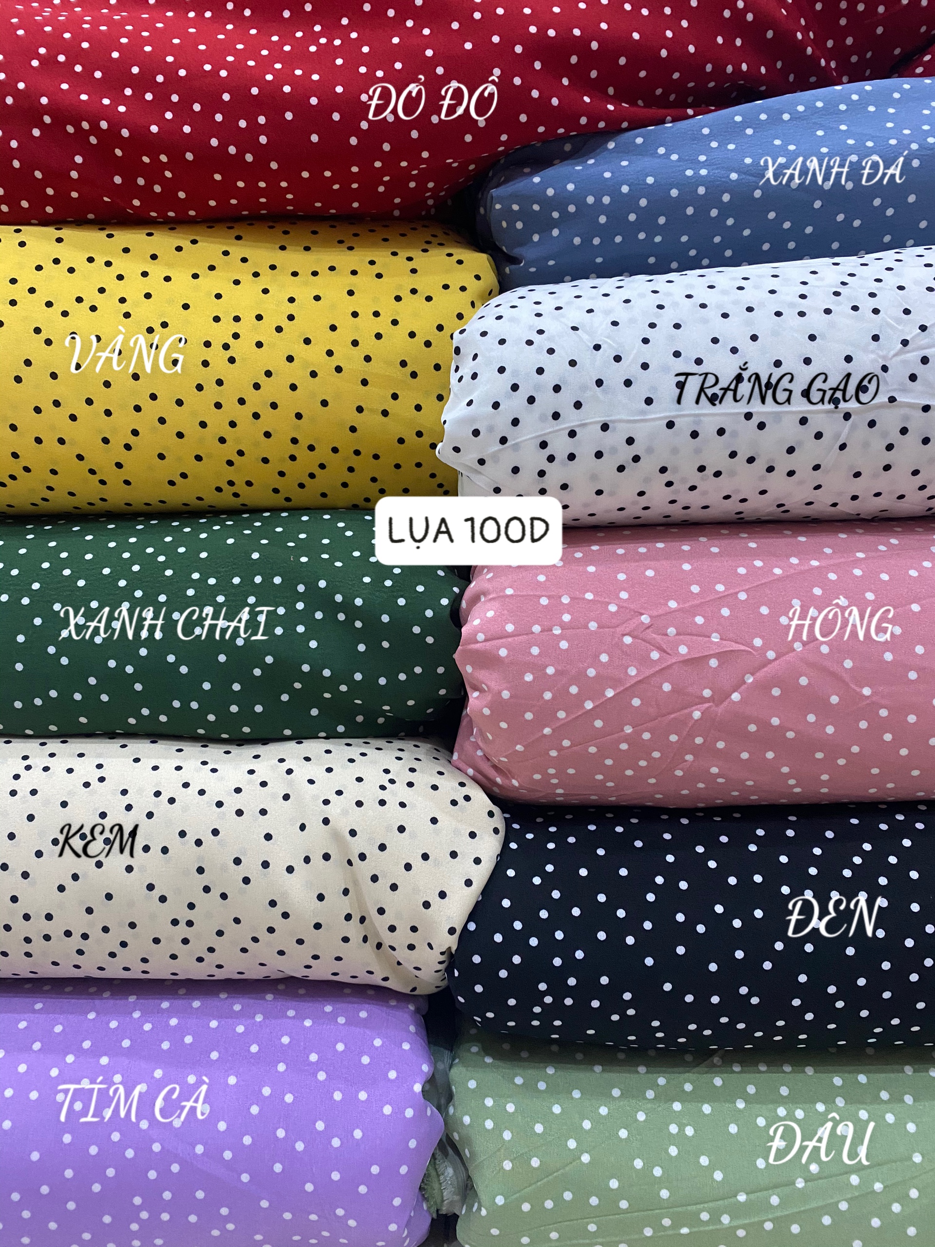 [HCM]VẢI LỤA CHẤM BI MẪU NHÍ - DÒNG VẢI THÔNG DỤNG - 1 MÉT X 1M5