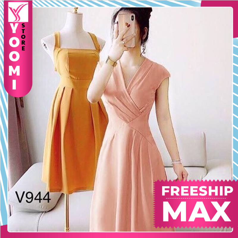 Đầm nữ dự tiệc cổ tim xếp ly 3 màu y hình thời trang yoomi