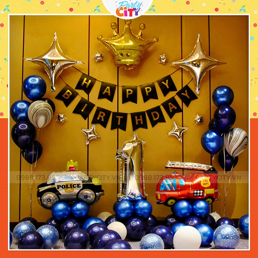 Set bóng bay trang trí sinh nhật, thôi nôi, đầy tháng bé trai xe ô tô #trangsinhnhat Partycityvn PC071