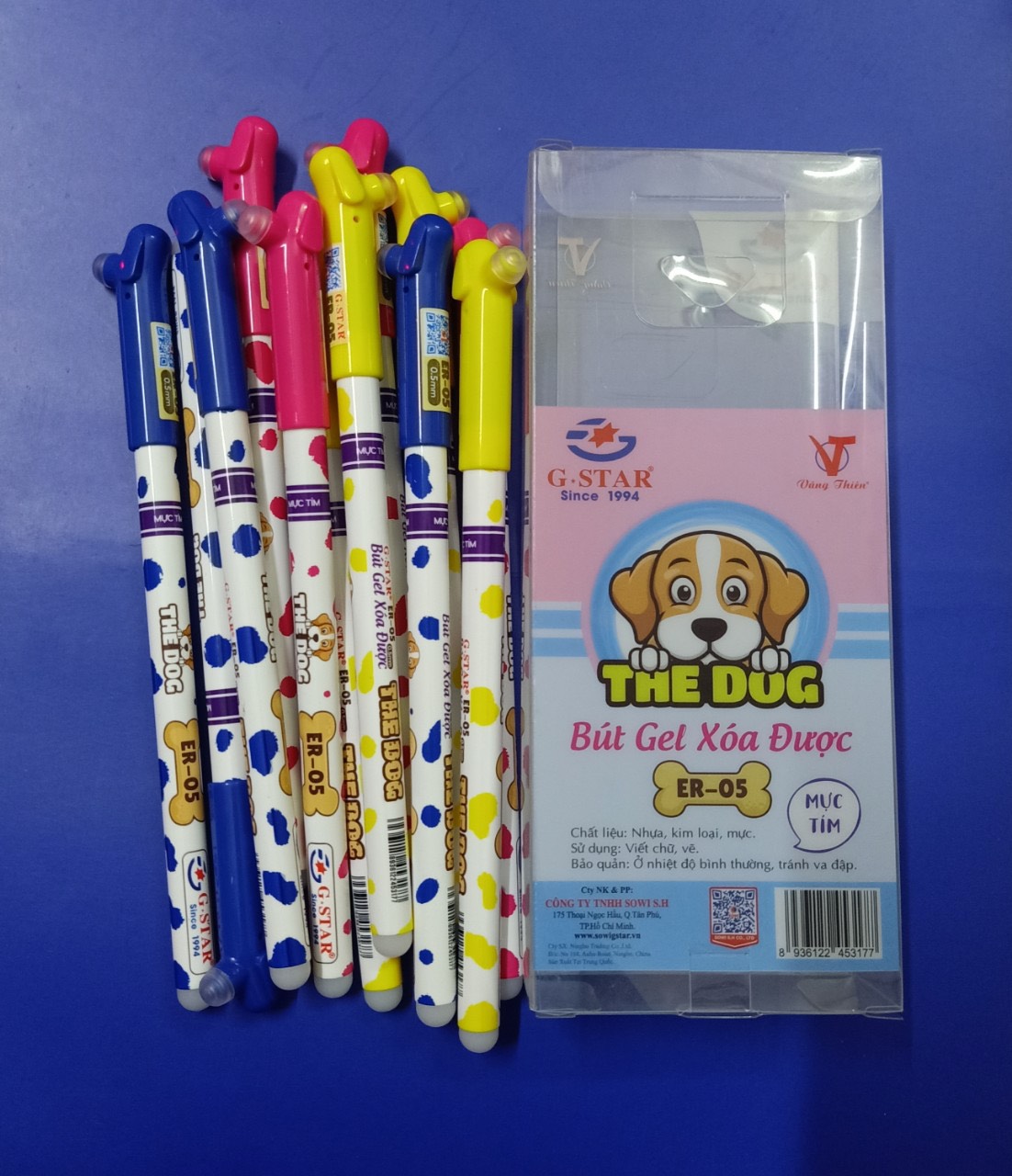 Viết gel tím xóa được er-05 hộp 12 cây hình con chó the dog hiệu gstar
