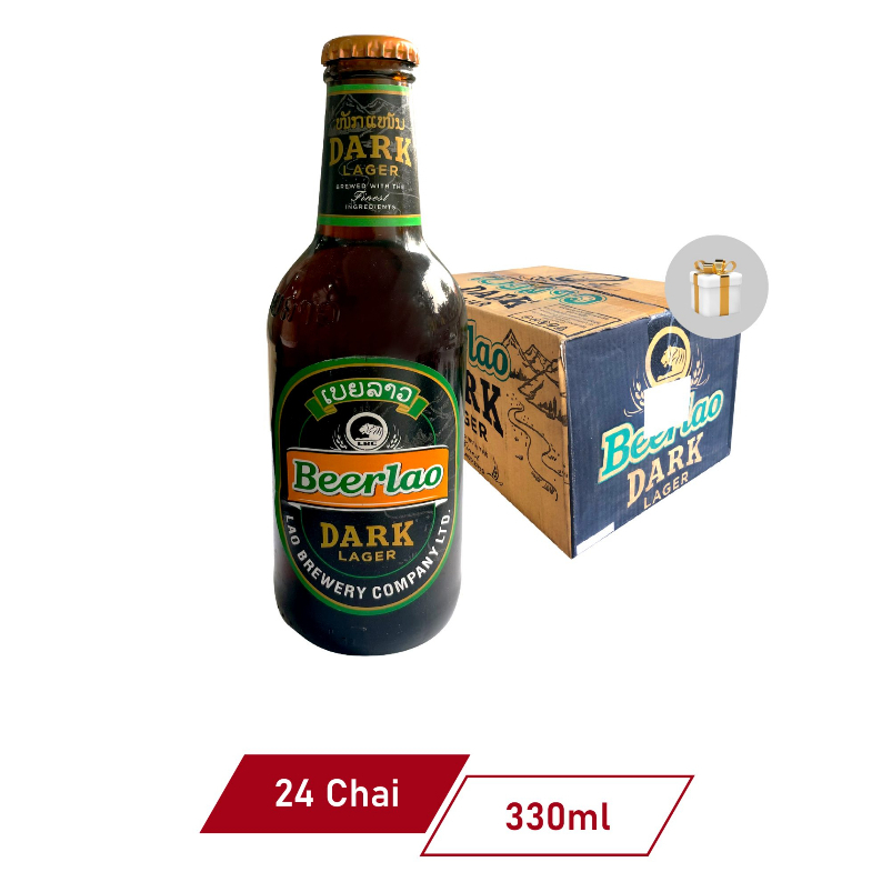 Bia lào đen - beer lao dark - nhập khẩu lào - 1 thùng 24 chai 330ml