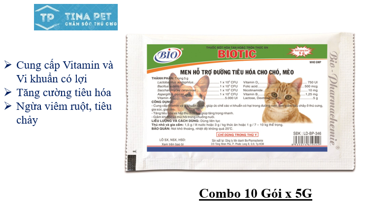 Combo 10 gói bio-tic x 5g. bổ sung men tiêu hóa cho chó- mèo-gà