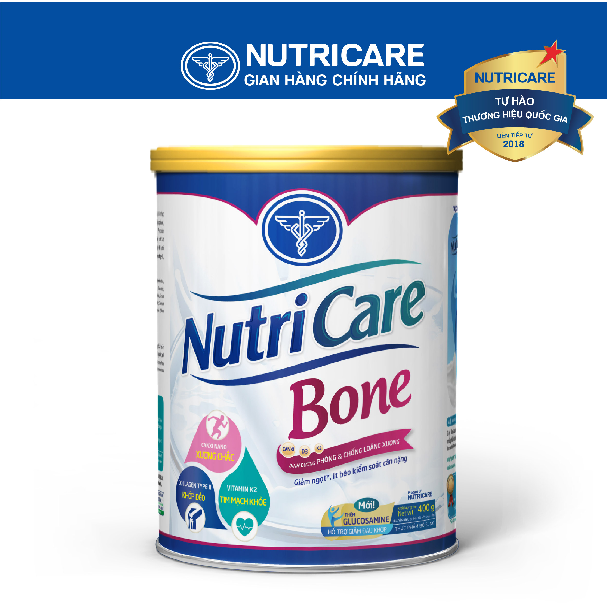 Sữa bột Nutricare Bone phòng chống loãng xương, sụn khớp cho người lớn tuổi 400g