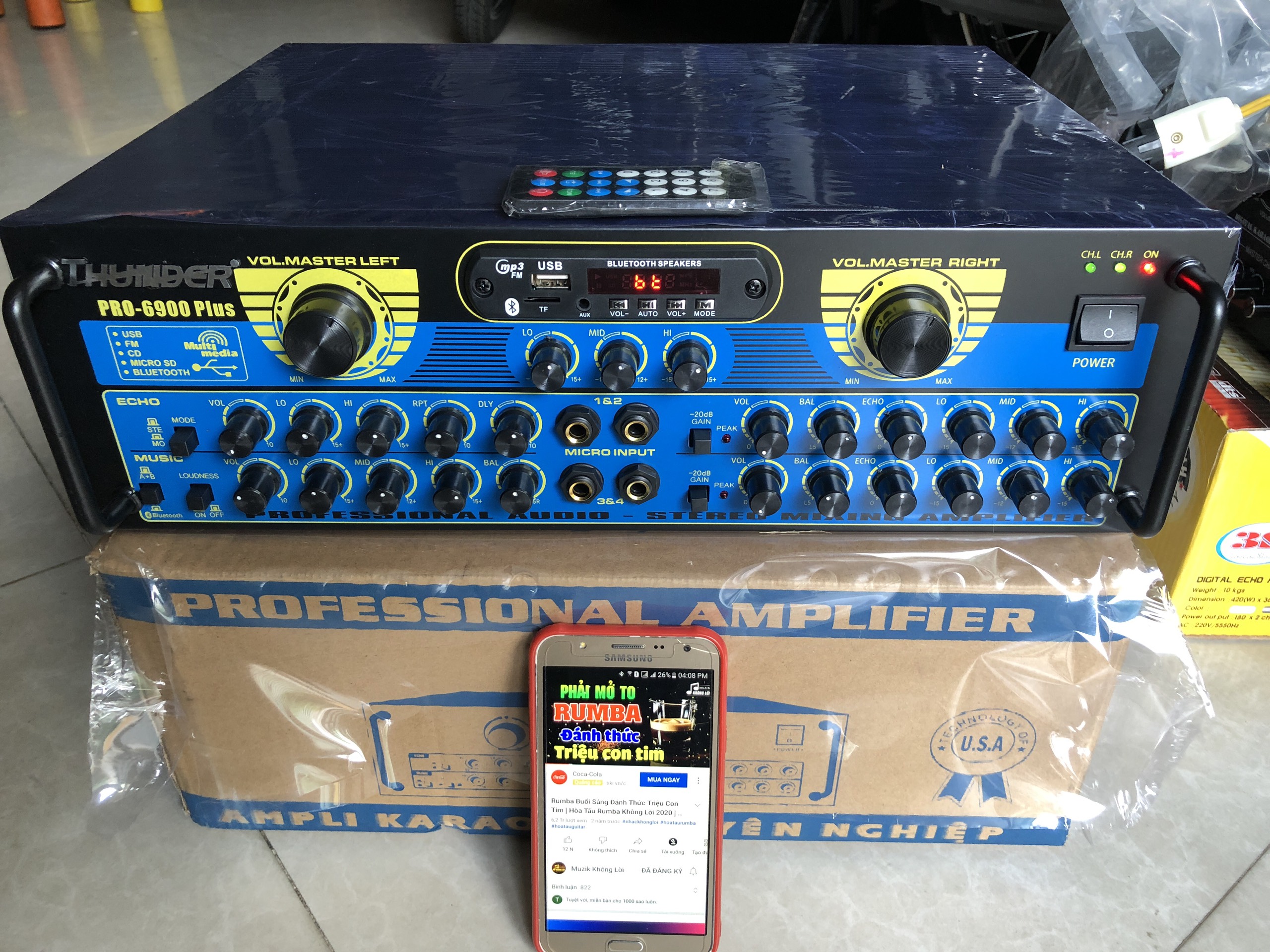 Amply thunder pro-6900 plus chạy 12 sò-bluetooth cs 750w