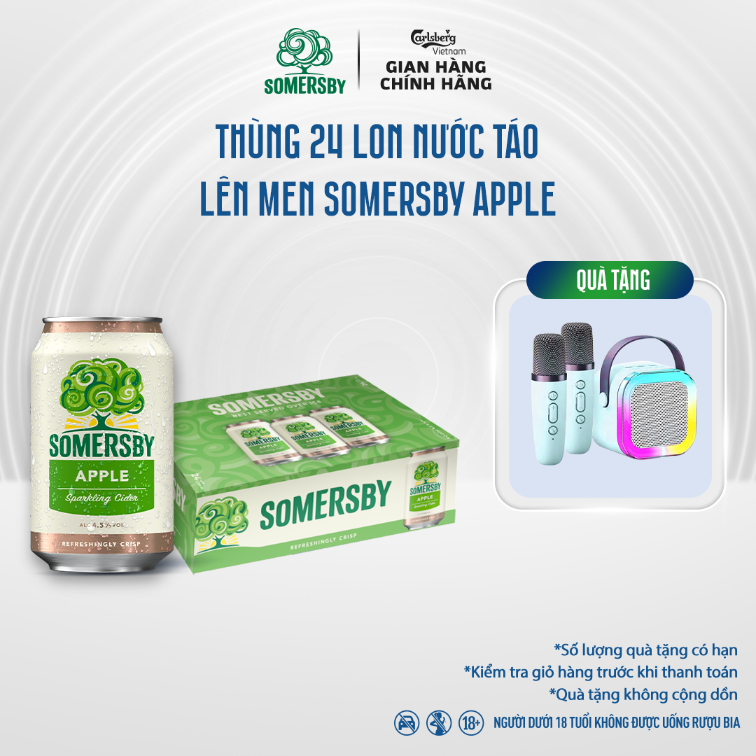 Thùng 24 lon Nước táo lên men Somersby vị Táo (330ml/lon) - Độ cồn 4.5% - HSD T2/2026
