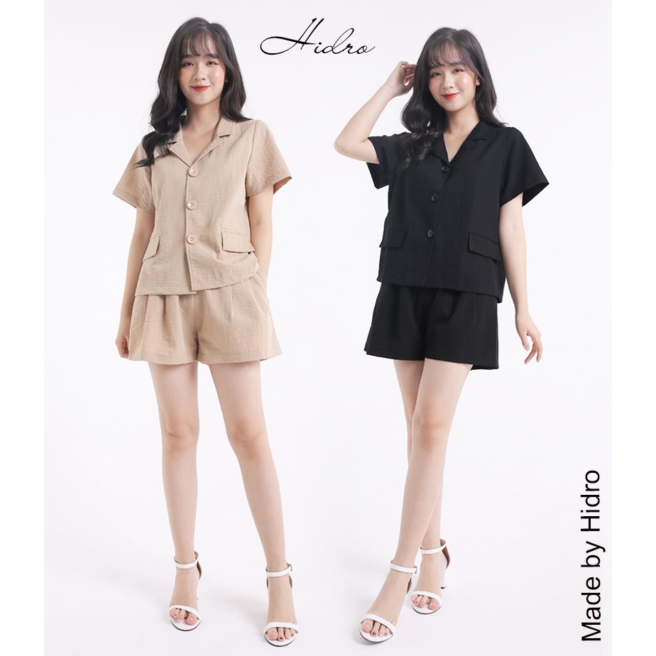 Set áo ký giả kèm quần sooc đũi xước HIDRO SA001