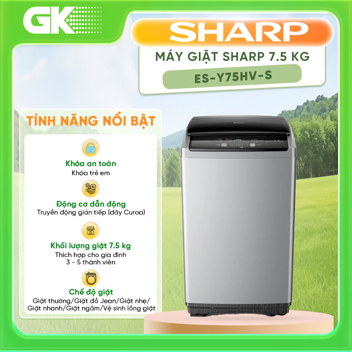 Máy giặt sharp 7.5 kg es-y75hv-s - giao toàn quốc