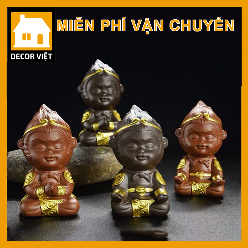 (Tặng gậy như ý) Tượng tôn ngộ không gốm sứ Decor Việt, trang trí bàn trà, bàn làm việc, bể cá, hòn non bộ