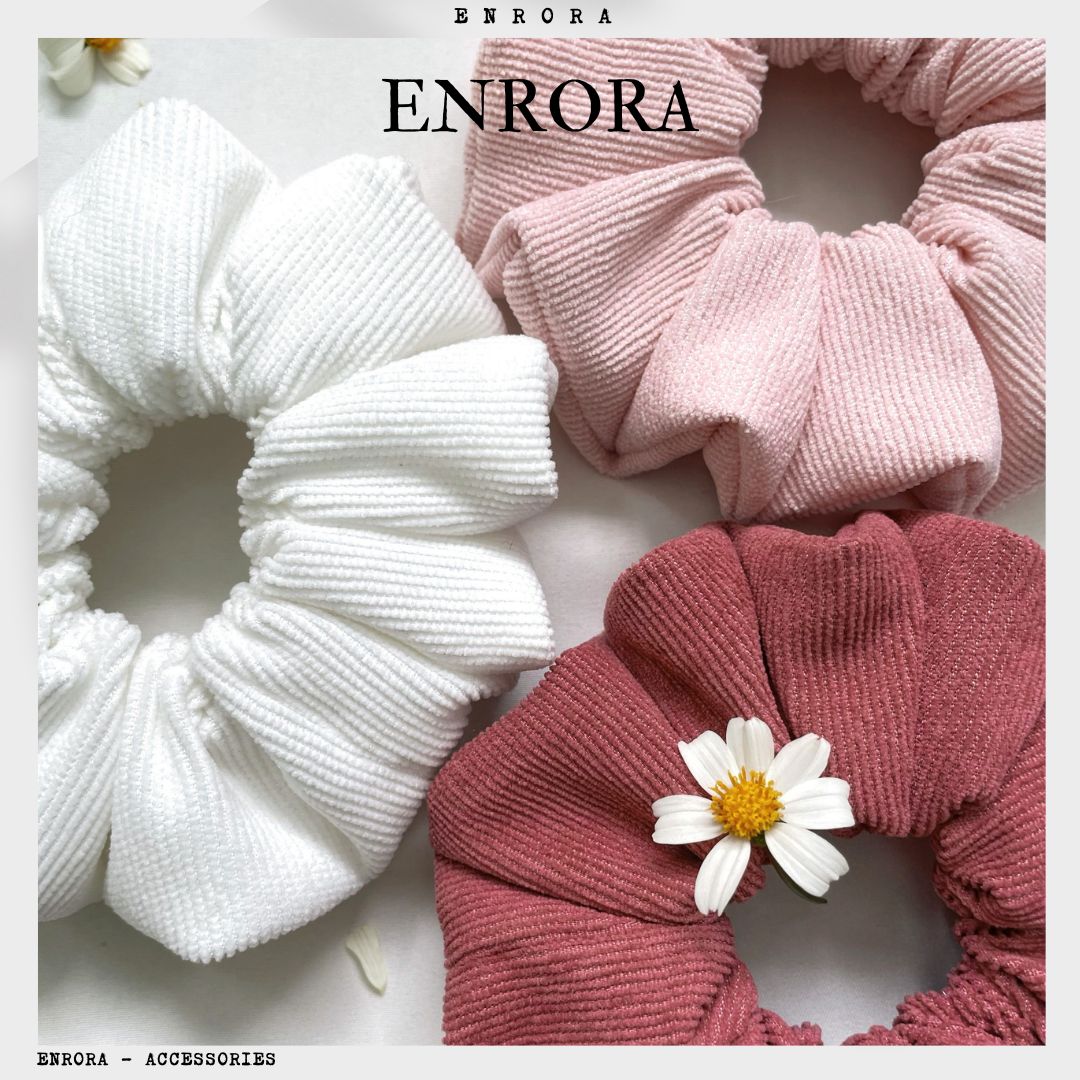 Scrunchies Cột Tóc Vải Nhung tăm màu ENRORA nhiều màu sắc [100% Handmade]