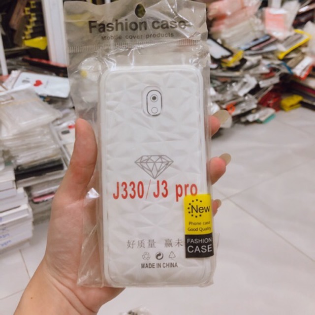 Ốp lưng samsung j330 j3 pro dẻo trong suốt vân 3d kim cương