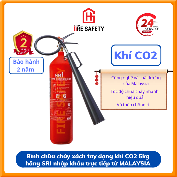 Bình chữa cháy xách tay cao cấp dạng khí co2 hãng sri fex139-cs-050-rd