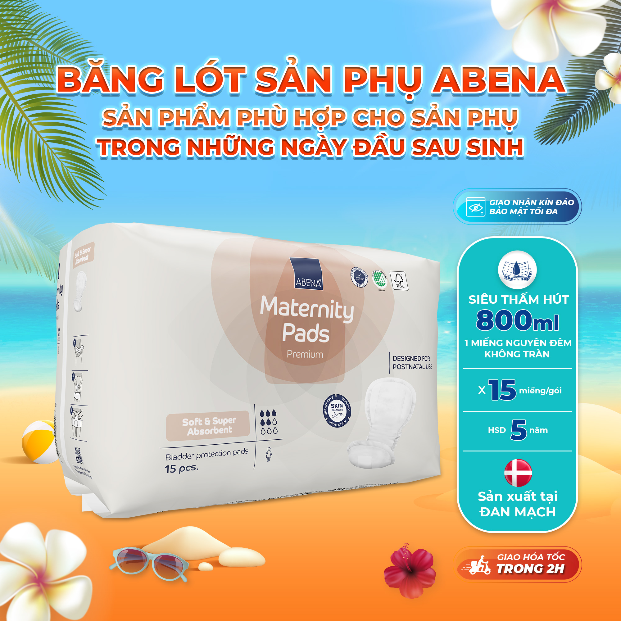 Băng lót sản phụ Abena Materity Pads - Nhập khẩu Đan Mạch (Gói 15 miếng)