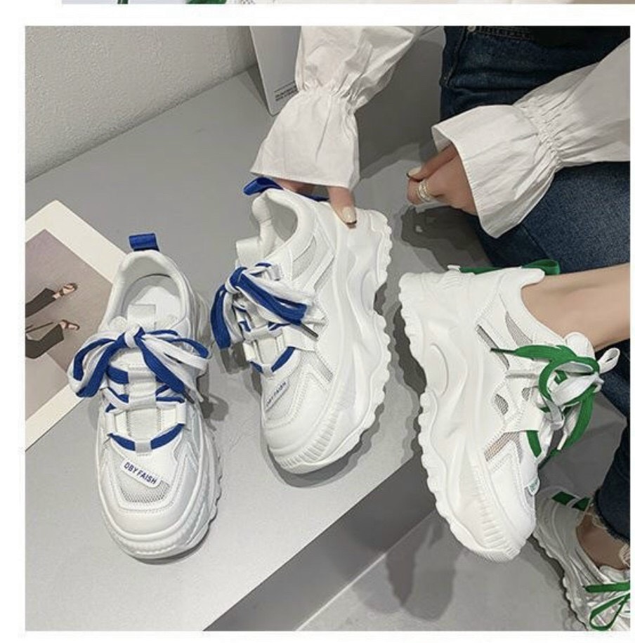 Giày thể thao sneaker trơn màu trắng tuyết đế độn sport