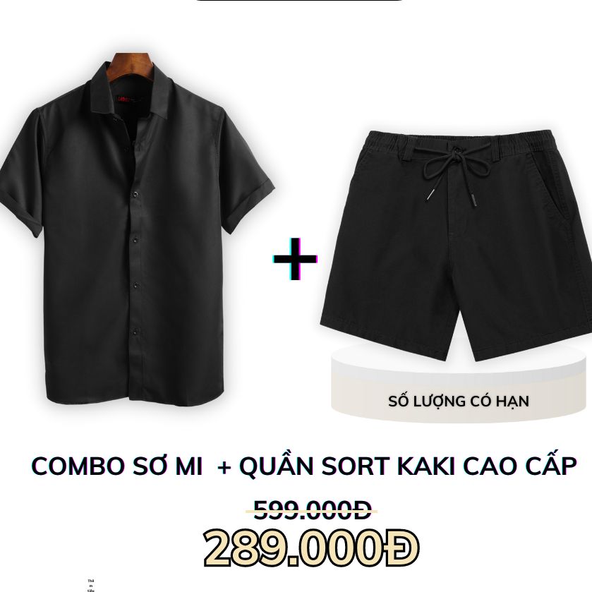 Set áo sơ mi tay ngắn lụa 8069 + quần kaki nam lưng chun cao cấp 4103 trẻ trung, thời trang LADOS-7103