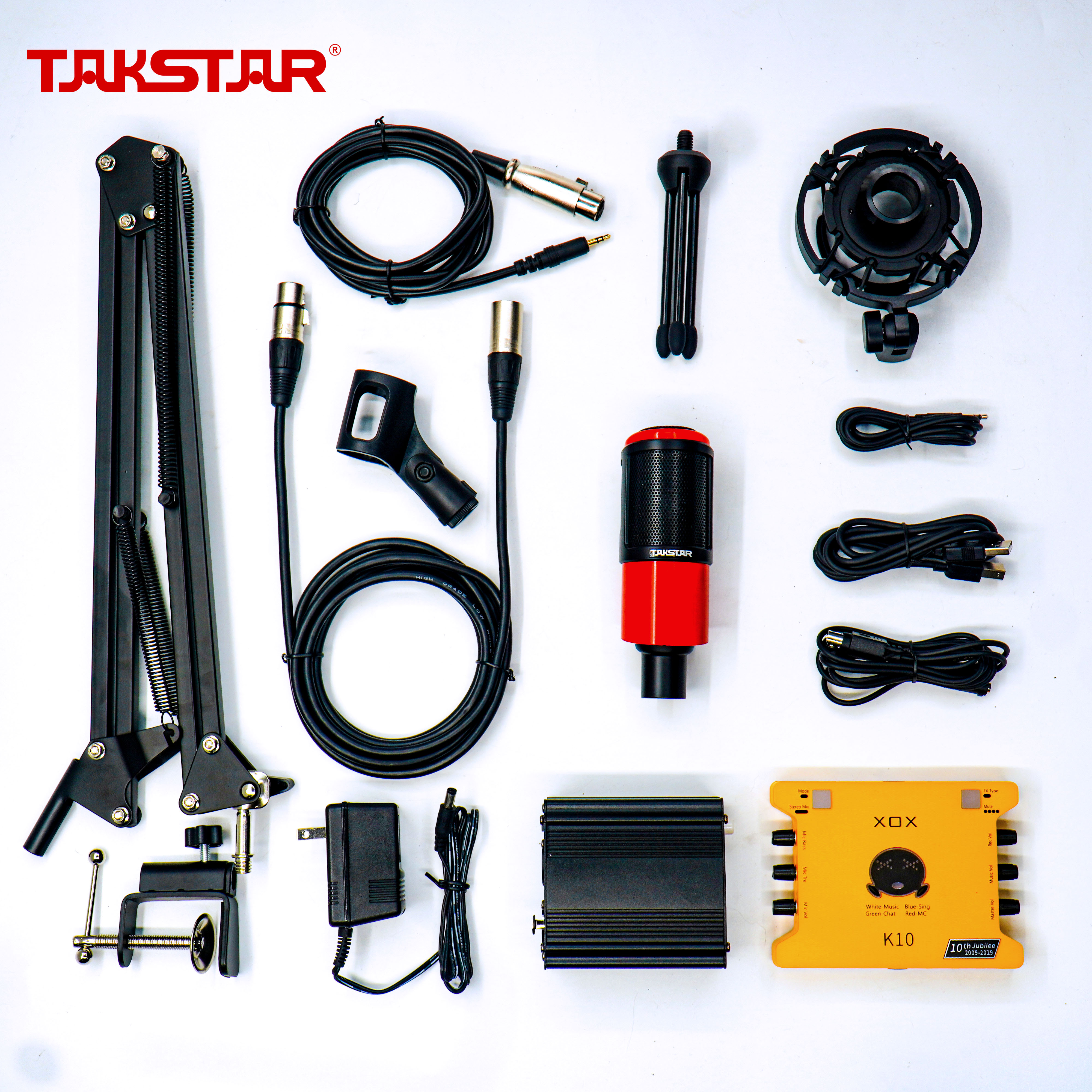 BỘ COMBO THU ÂM LIVESTREAM HÁT KARAOKE ĐẦY ĐỦ SOUND CARD K10 XOX, MIC TAKSTAR PC-K320, NGUỒN 48V & PHỤ KIỆN BẢO HÀNH 1 NĂM