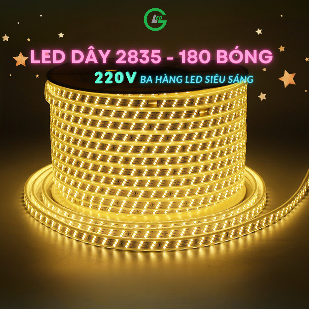 Bộ 10m Dây đèn LED 220V 2835 ba hàng bóng 180led/mét kèm nguồn nối sẵn trang trí đi viền hắt sáng, led hắt trần