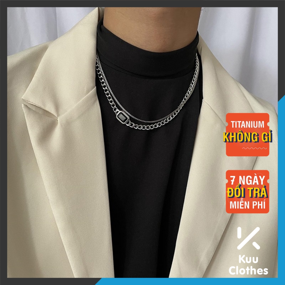 Vòng Cổ Cuba Black - Dây Chuyền Mặt Đá Đen Titan Không Rỉ - Kuu Clothes