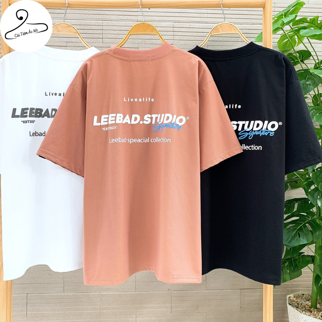 Áo thun nam nữ màu HỒNG ĐÀO Unisex LEEBAD STUDIO tay lỡ form rộng bo cổ tròn vải Cotton thoáng mát