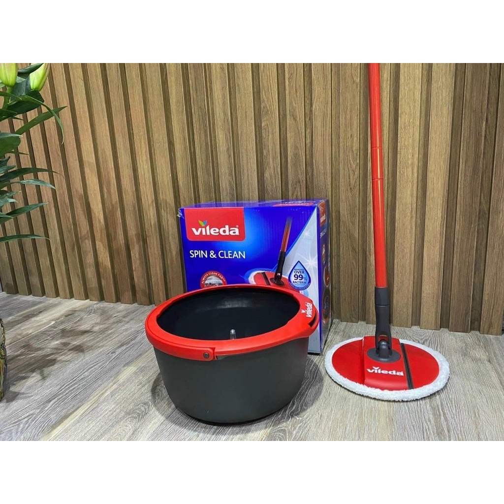 Cây lau nhà Vileda Spin and Clean TSU161821 đầu lau đĩa tròn, xô giặt xoay 360 độ - thương hiệu Đức