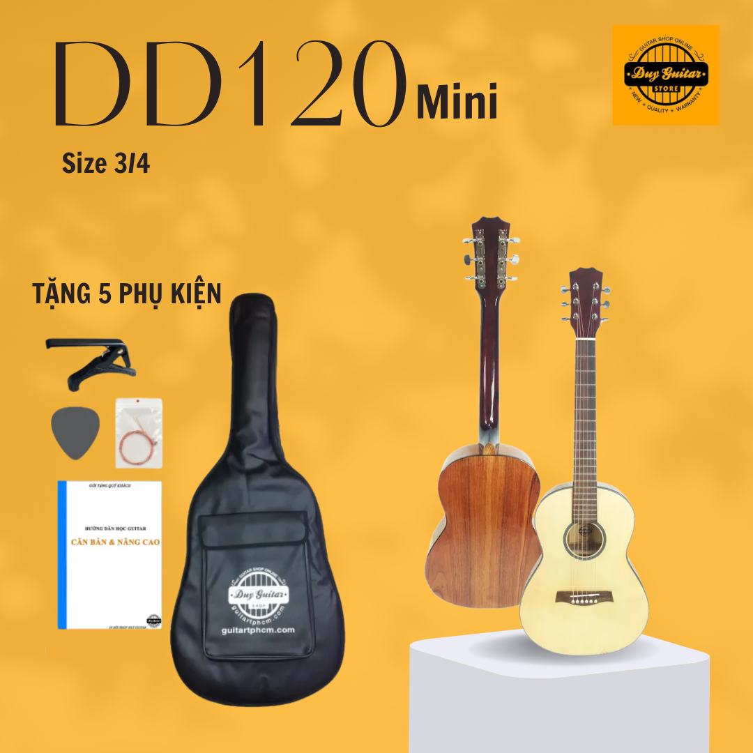 Đàn guitar acoustic mini DD120 size 3/4 đàn guitar mini cho trẻ em xài dây sắt + tặng bao da và phụ kiện Duy Guitar Store
