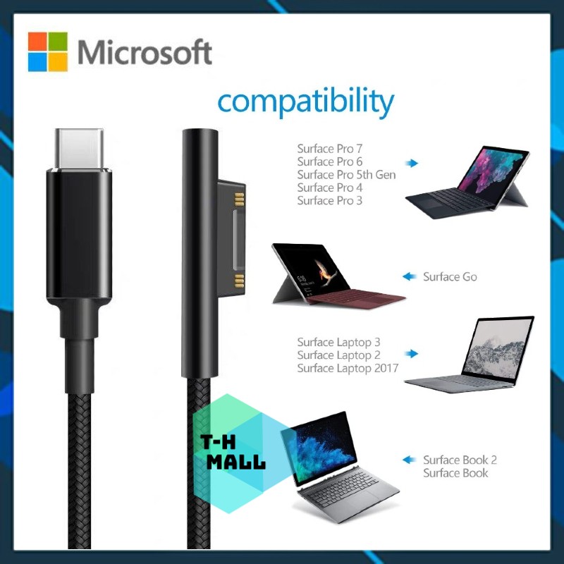 Cáp sạc nhanh PD Type C to Surface Pro 3,4,5,6 go book laptop