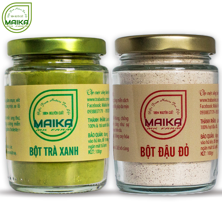 Combo Bột Trà Xanh + Bột Đậu Đỏ - Nguyên Chất MK Farm (100g/hũ)