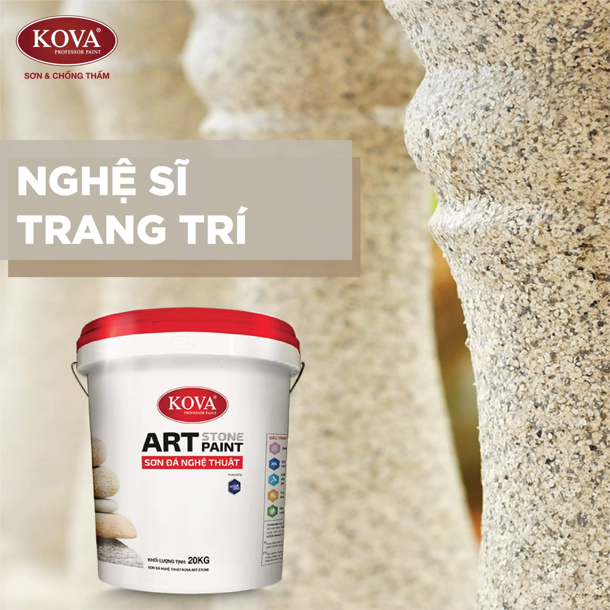 Sơn giả đá Kova Art Store  (5kg). sơn đá nghệ thuật được tổng hợp từ các vật liệu.