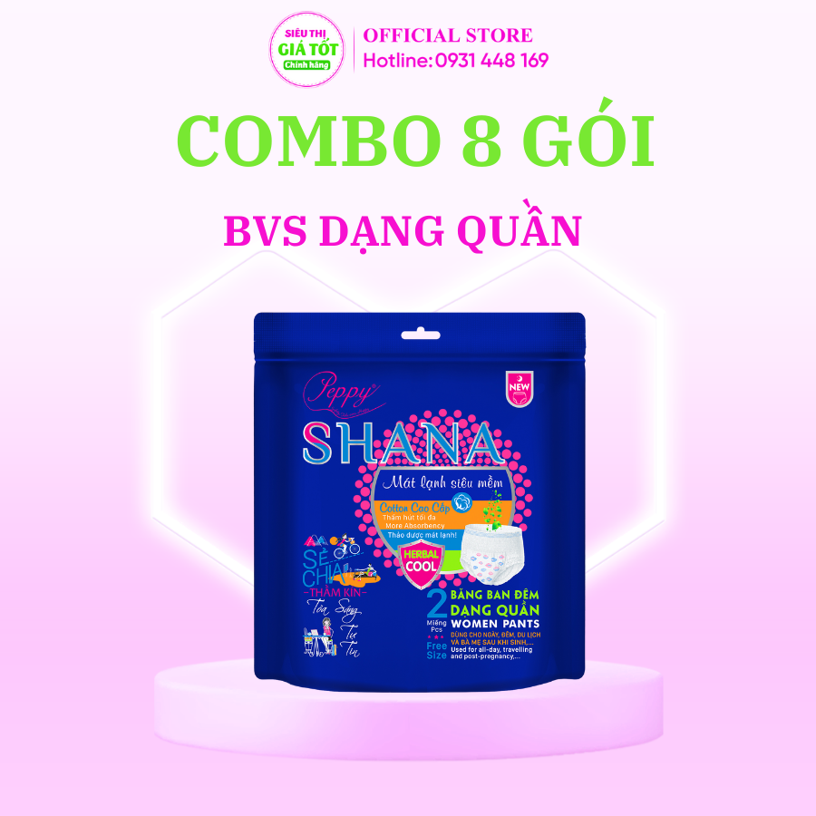 [HCM]Bộ 8 gói Băng vệ sinh ban đêm dạng Quần SHANA Tiện lợi 2 trong 1