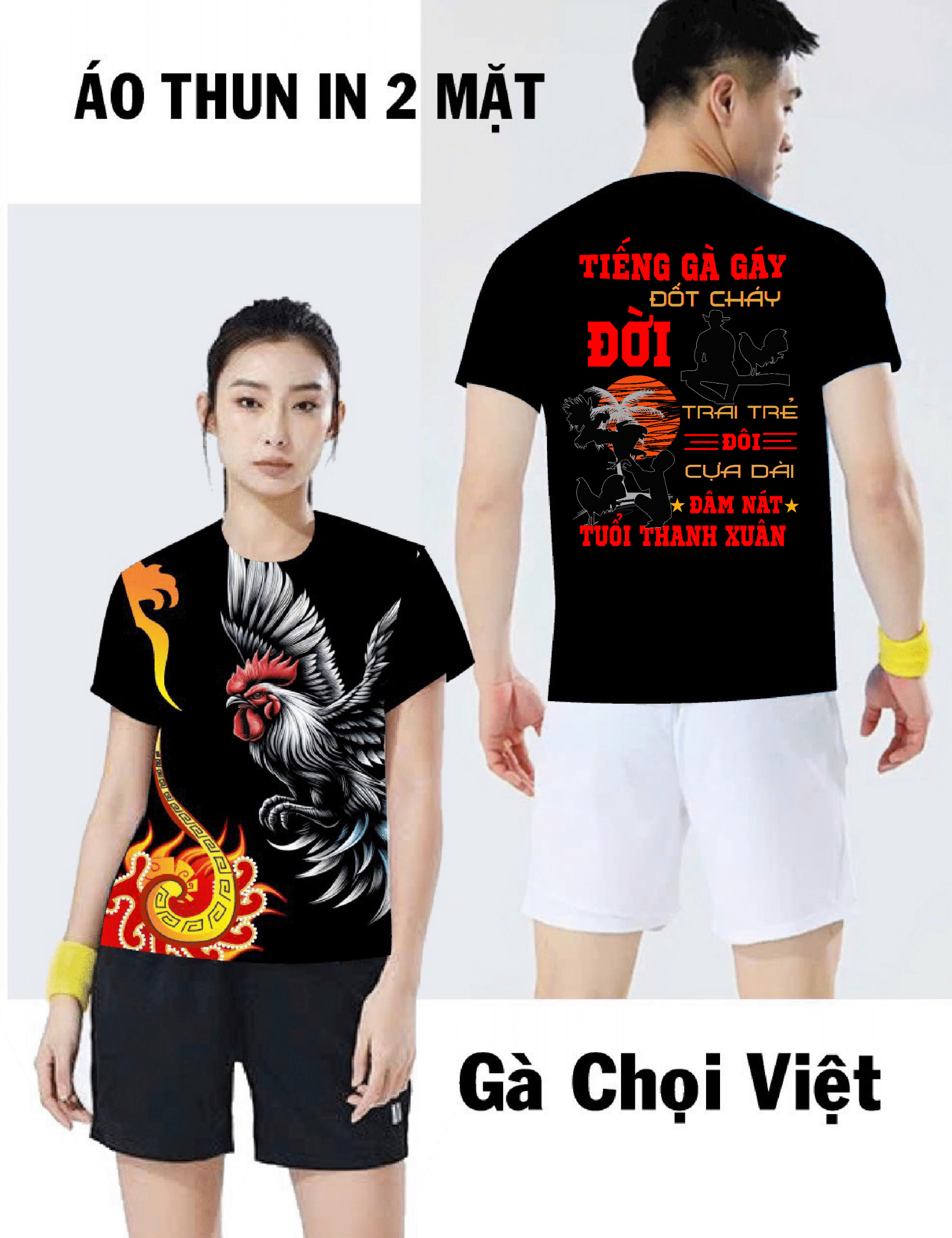 Áo thun gà chọi thiết kế , áo in 2 mặt - 9x