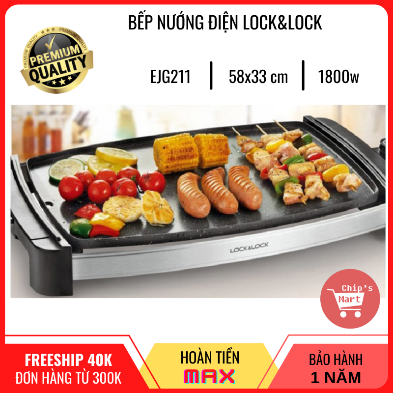 Bếp nướng điện Lock&lock phủ đá hoa cương – Công suất mạnh mẽ 1800W – 5 cấp độ nhiệt linh hoạt – Bảo hành chính hang 12 tháng – Vỉ nướng Lock&lock EJG211BLK