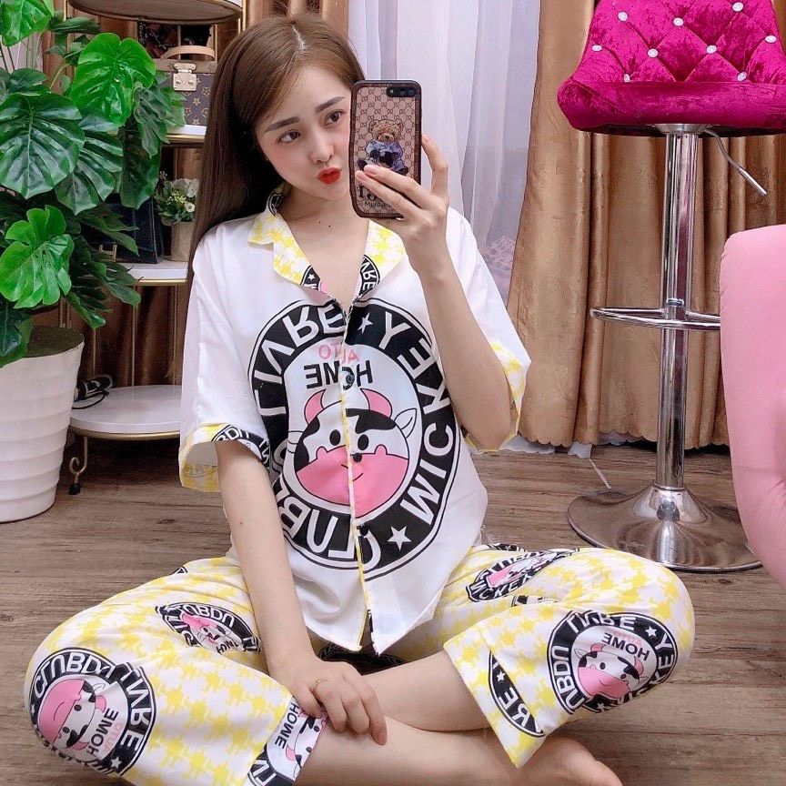 Đồ Bộ Pijama Kate Lụa MẪU KIỂU XINH XẮN MỀM MẠI MẪU BÒ 5 MÀU FORM TỪ 45kg đến 60kh tùy chiều cao