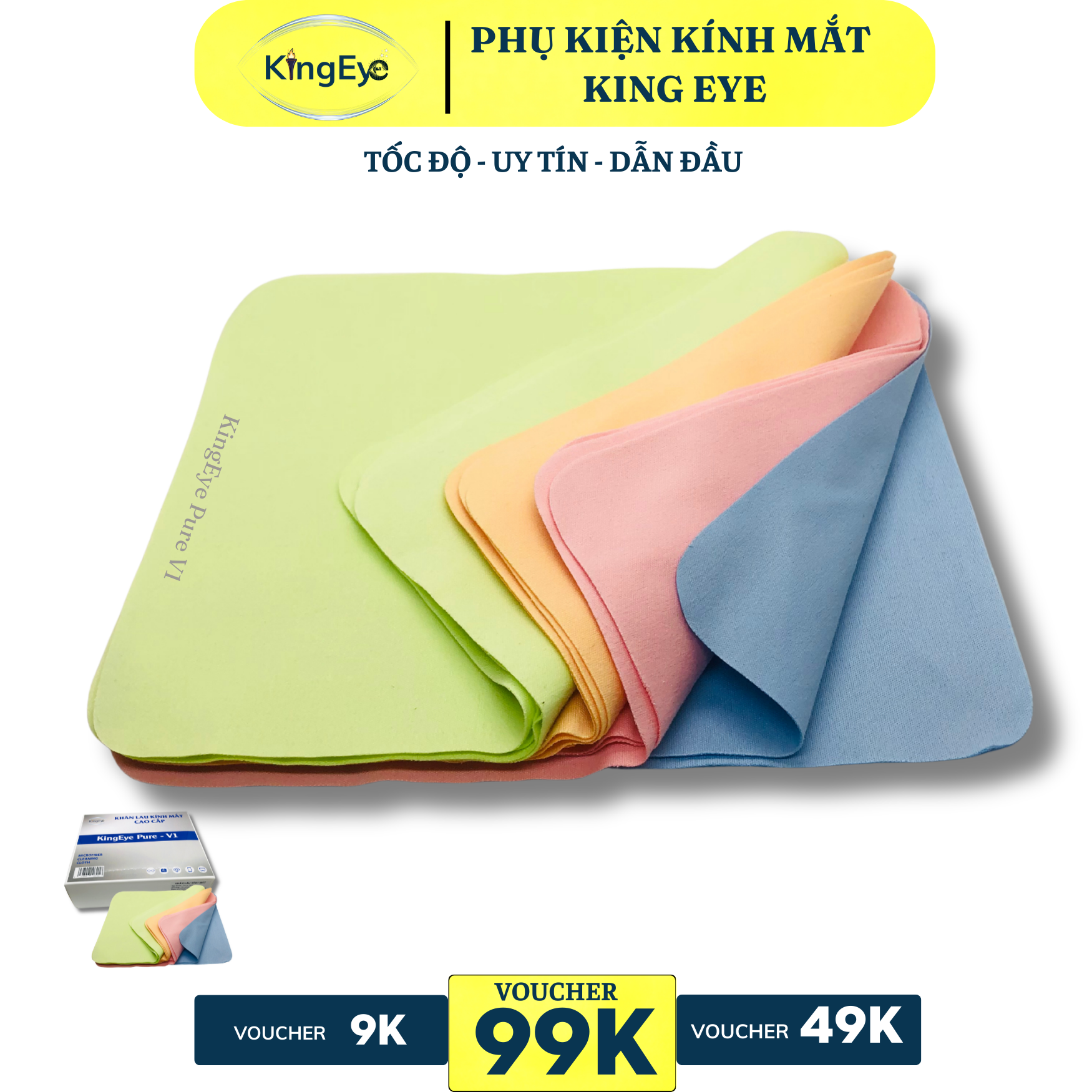 COMBO -10 Khăn KingEye Pure V1 Cao Cấp dành cho Kính Mắt -Thiết Bị Quang Học - Điện Thoại - Máy Tính