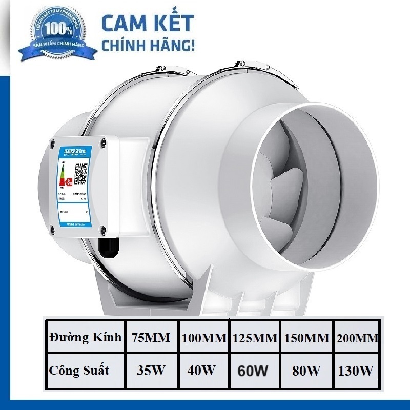 Quạt thông gió phi 75mm, 100, 125, 150, 200, 250 mm