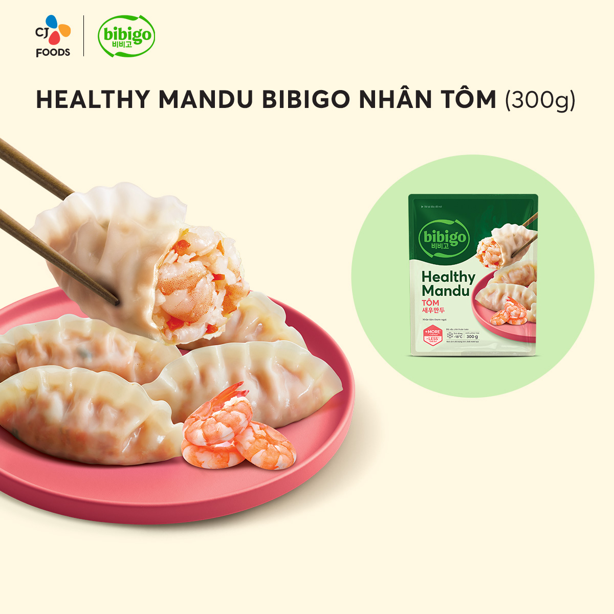 [HCM-HN] Bánh xếp Healthy Mandu Bibigo Gói 300g (Nấm [chay]/Tôm/Gà và Rau Củ/Hải Sản & Rong Biển)