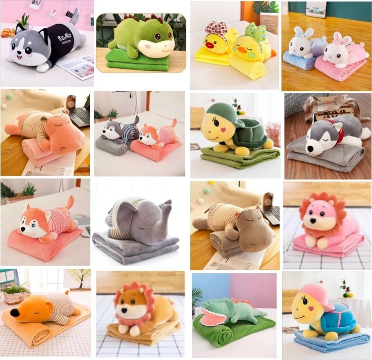 Chăn gối văn phòng Heo, voi, Vịt, khủng long, chó, hà mã đáng yêu 3 trong 1