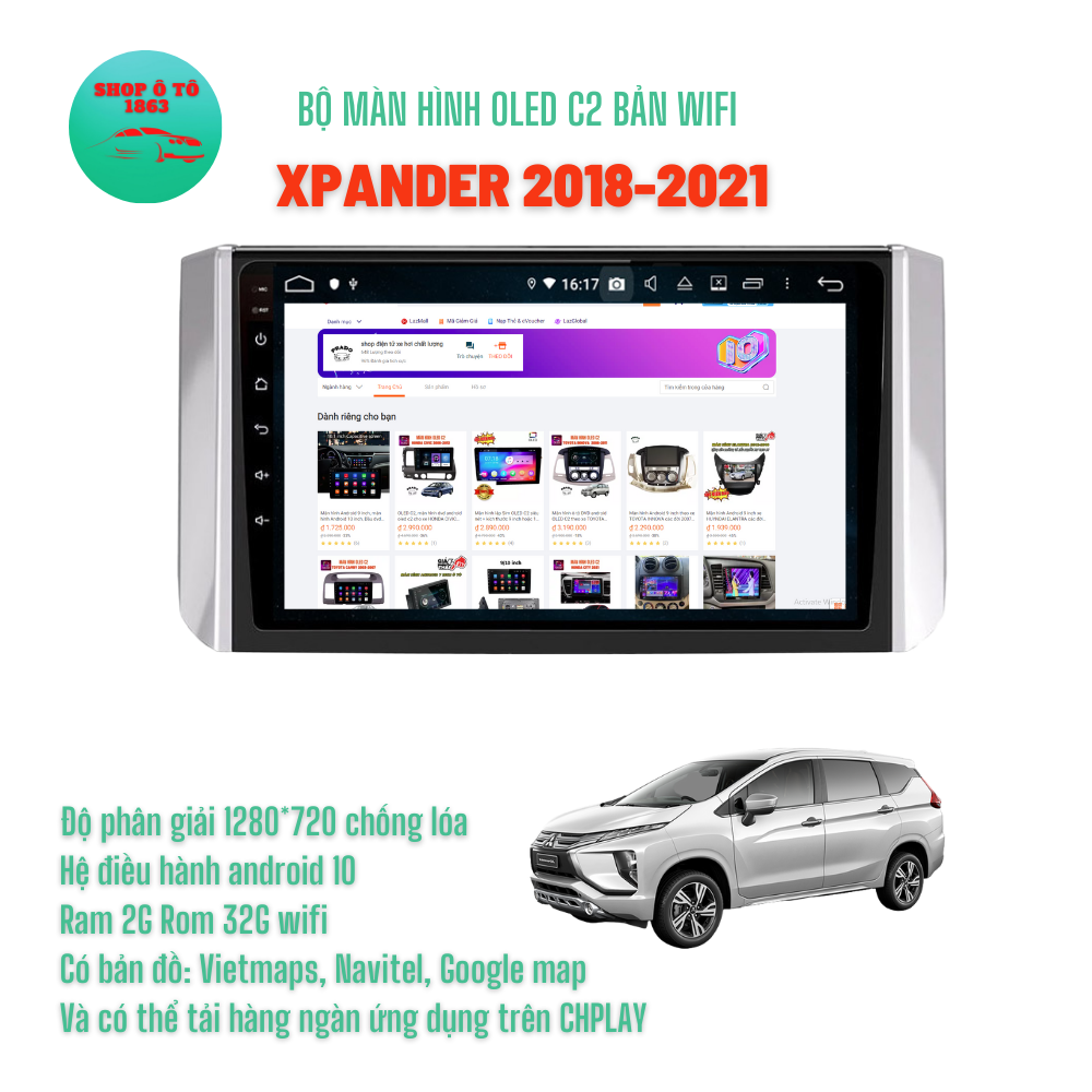 Mitsubishi xpander 2018-2019 9' inch màn hình android oled c2 theo xe ram 2g rom 32g ,tặng mặt dưỡng và giắc nguồn theo xe