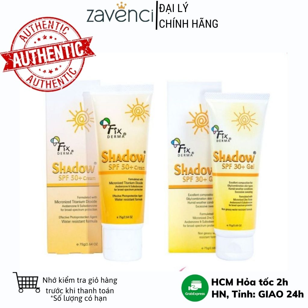 Kem chống nắng dưỡng ẩm da fixderma shadow cream gel spf 30+/ spf 50+ zavenci 75g