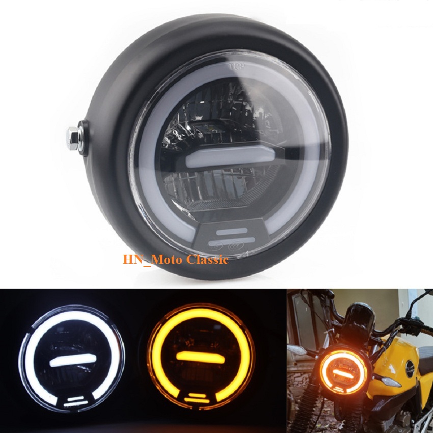 Đèn pha Led xe máy độ classic gáo đèn tròn hợp kim sơn tĩnh điện bóng đèn led dùng độ Cafe Racer Tracker Win 67 Cub và các loại xe
