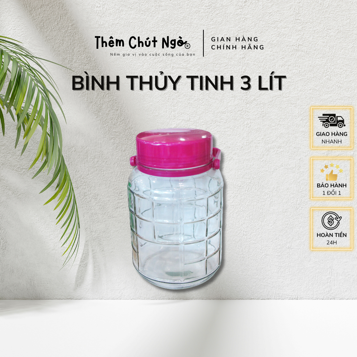 Bình thuỷ tinh 3L dùng để nuôi Scoby làm trà Kombucha 3000ml