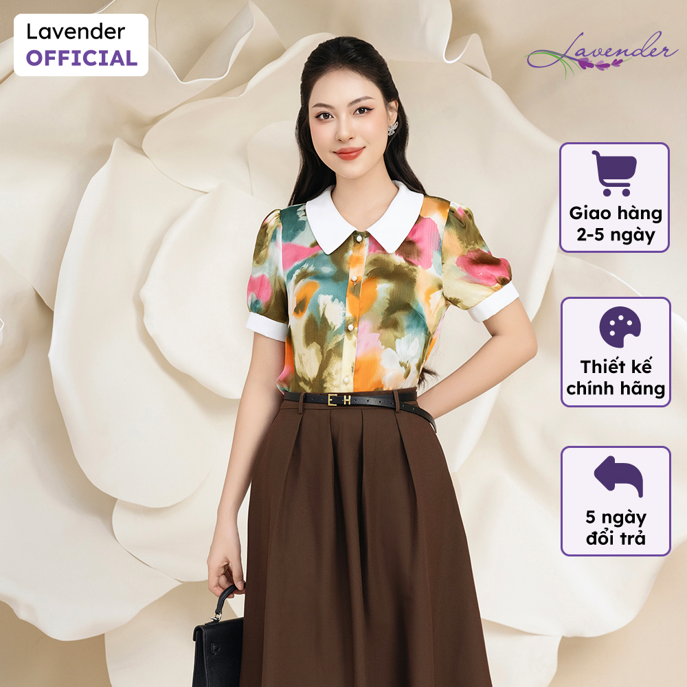Áo sơ mi công sở nữ lavender màu loang cổ phối tay cộc a3028