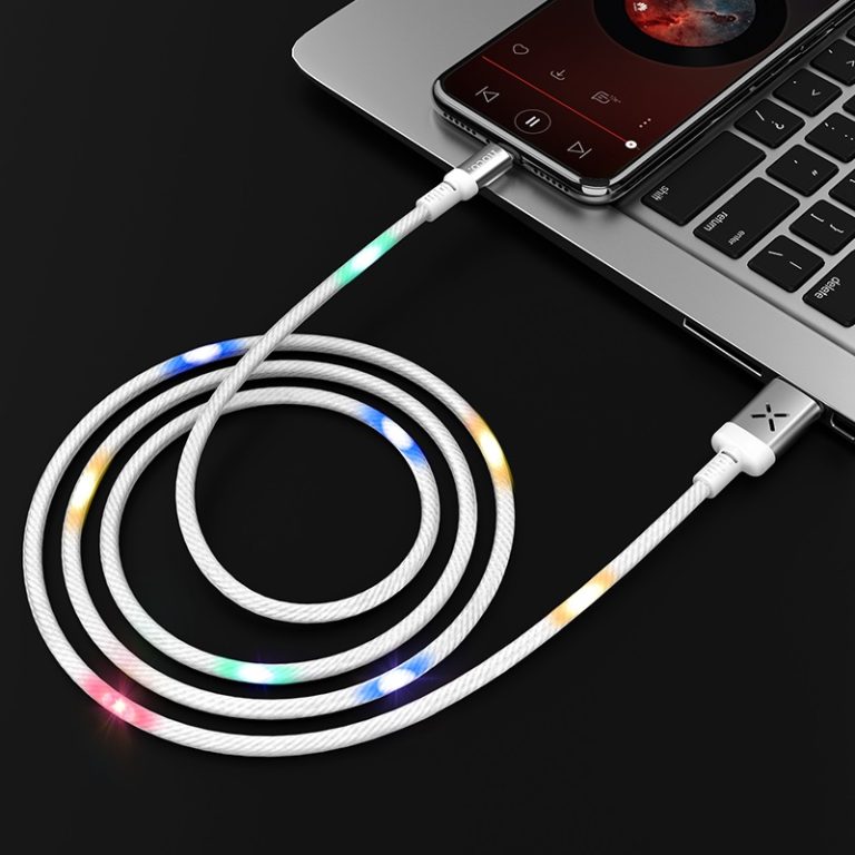 Combo cáp sạc hoco u63 lightning sạc nhanh 2.4a dây dài 120cm bọc dù đèn phát sáng màu sắc dành cho apple iphone 5-6-7-8-x-xs-xr-pro max