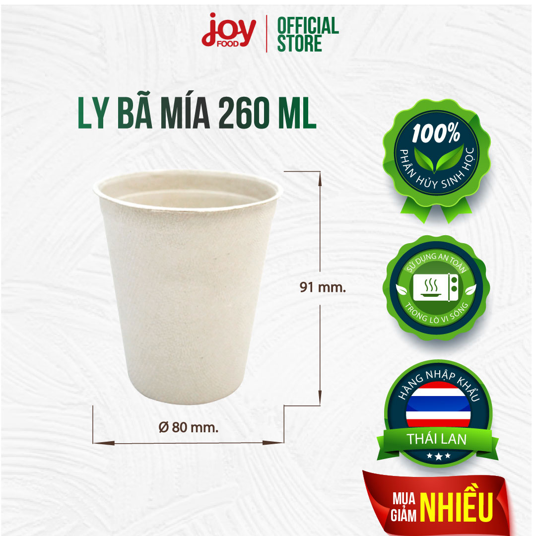 50 ly bã mía Gracz 260ml, ly dùng 1 lần đựng coffee nóng, trà đá, nước suối