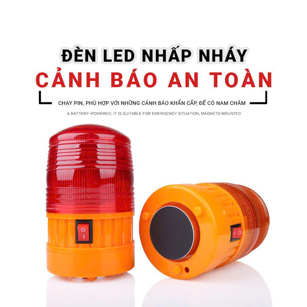 Đèn cảnh báo công trình dùng Pin , có đế nam châm , có nút on off , dùng led chớp nháy bảo hộ lao động, chớp nháy