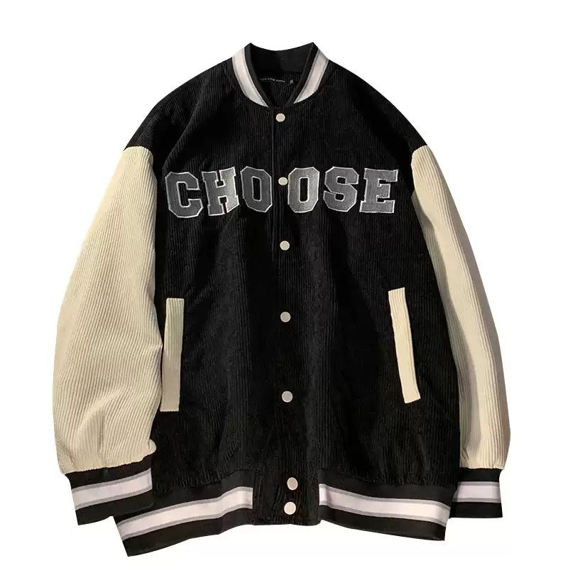 Áo khoác nhung gân kiểu bomber bóng chày in chữ nổi cho ose thời trang hàn quốc cao cấp