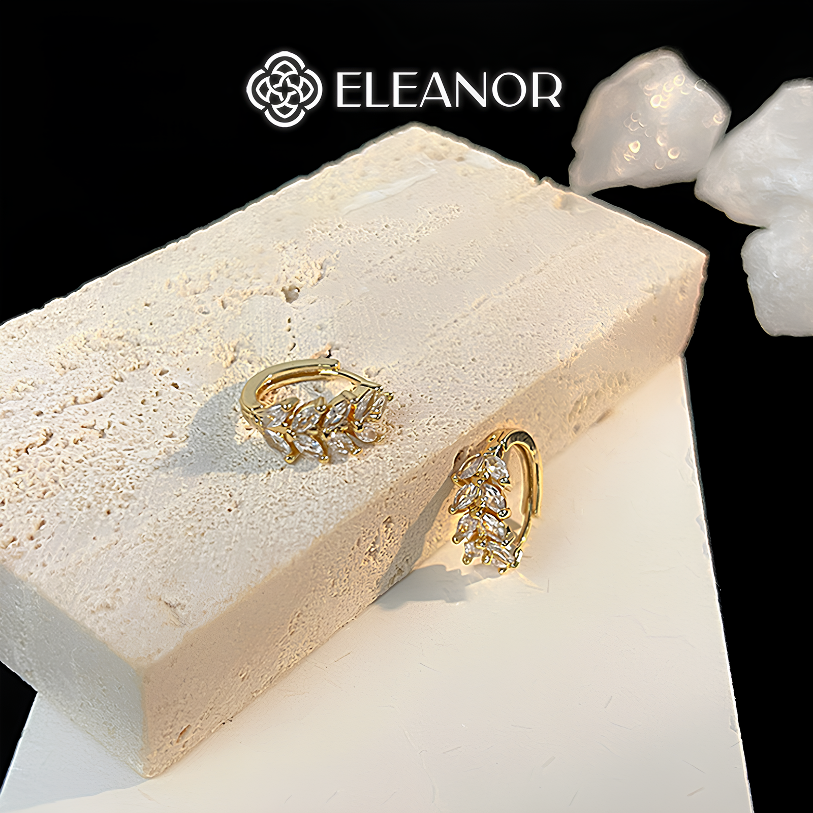 Bông tai nữ chuôi bạc 925 Eleanor Accessories khuyên tai hình chiếc lá đính đá phụ kiện trang sức 6283