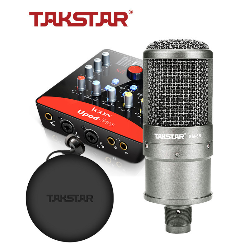 Bộ mic livestream hát karaoke đầy đủ sound card icon upod pro, mic takstar sm-8b, tai nghe takstar ts-2260 & phụ kiện cao cấp bảo hành 1 năm