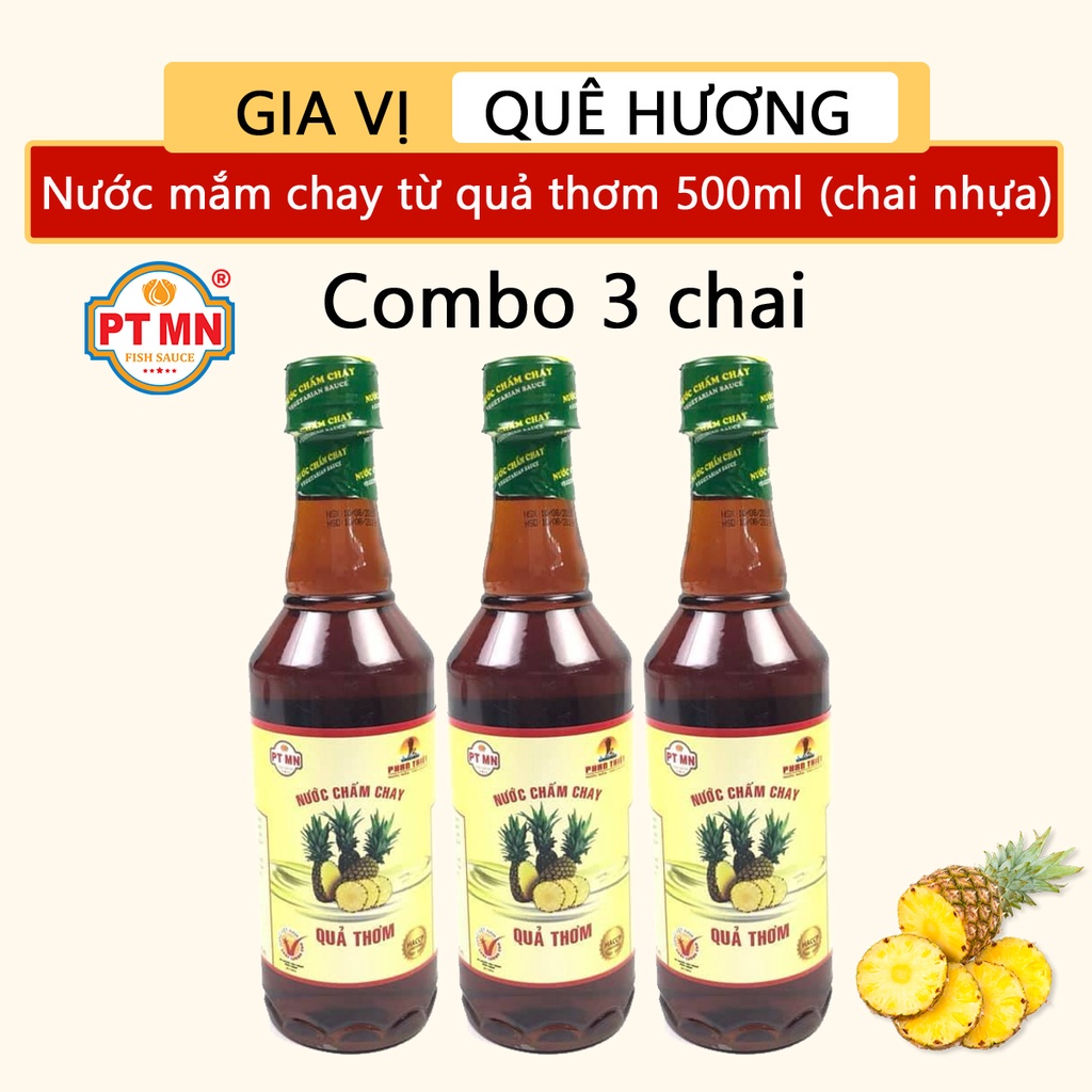 Nước mắm chay Phan Thiết Mũi Né từ trái thơm 500ml (chai nhựa) GIA VỊ QUÊ HƯƠNG (Combo 3 chai)