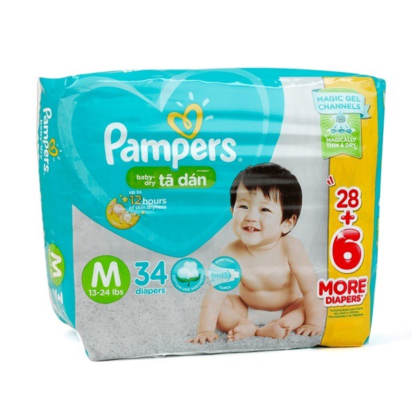 Combo 3 gói tã dán pampers mới size m34 từ 6 - 11kg