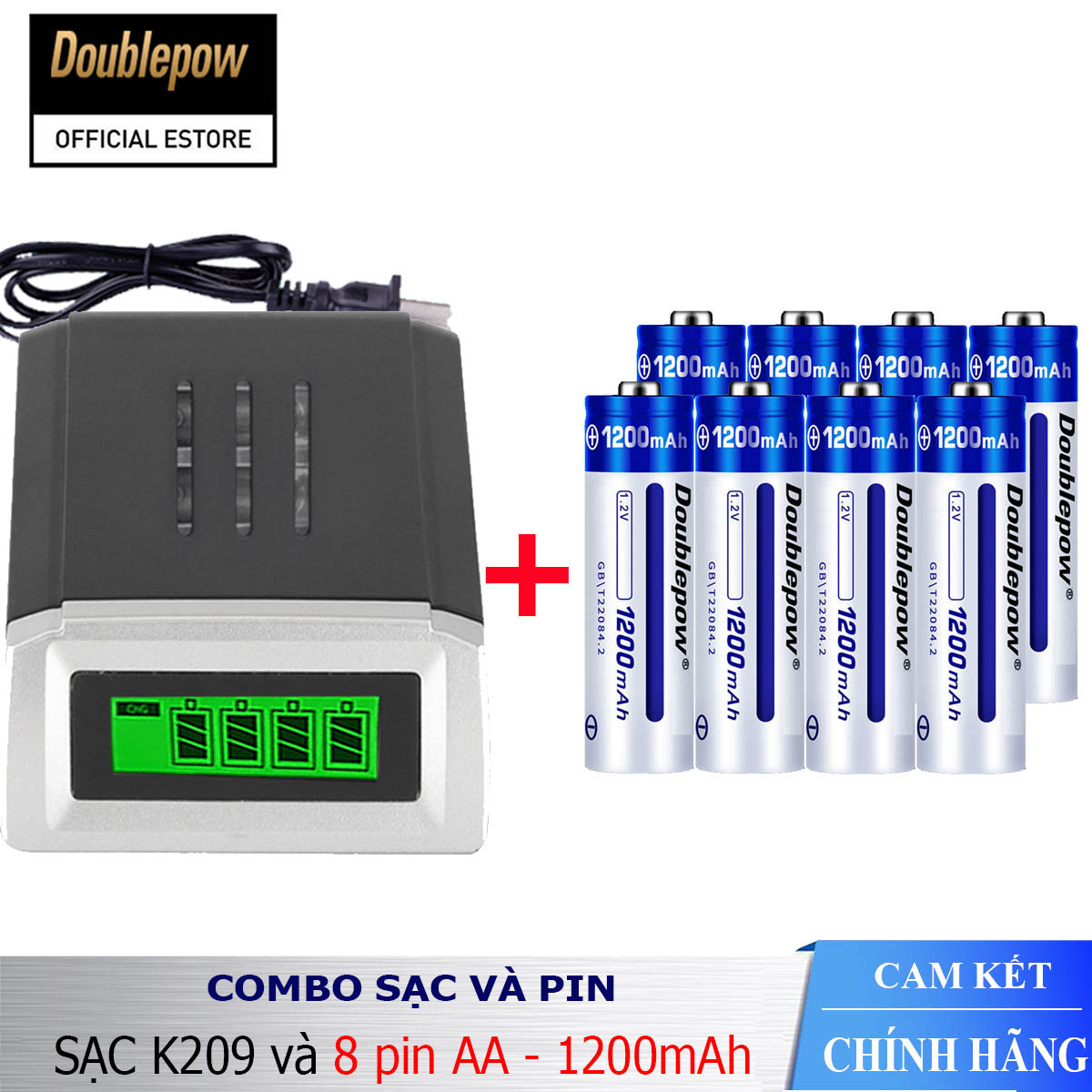 Combo sạc pin thông minh tự ngắt Doublepow DP-K209 và 8 viên pin AA 1200mAh - Bảo hành chính hãng
