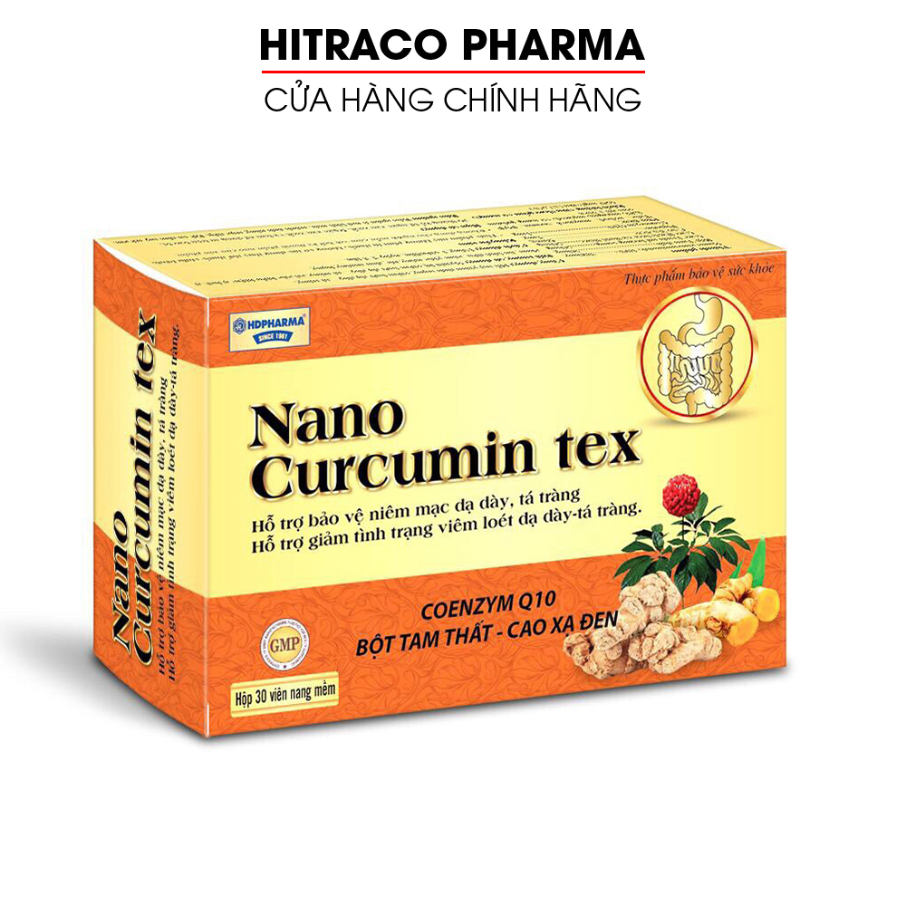 Nano Curcumin Gold Tex Tam thất Xạ đen giảm viêm loét dạ dày, tá tràng - Hộp 30 viên bảo vệ niêm mạc dạ dày